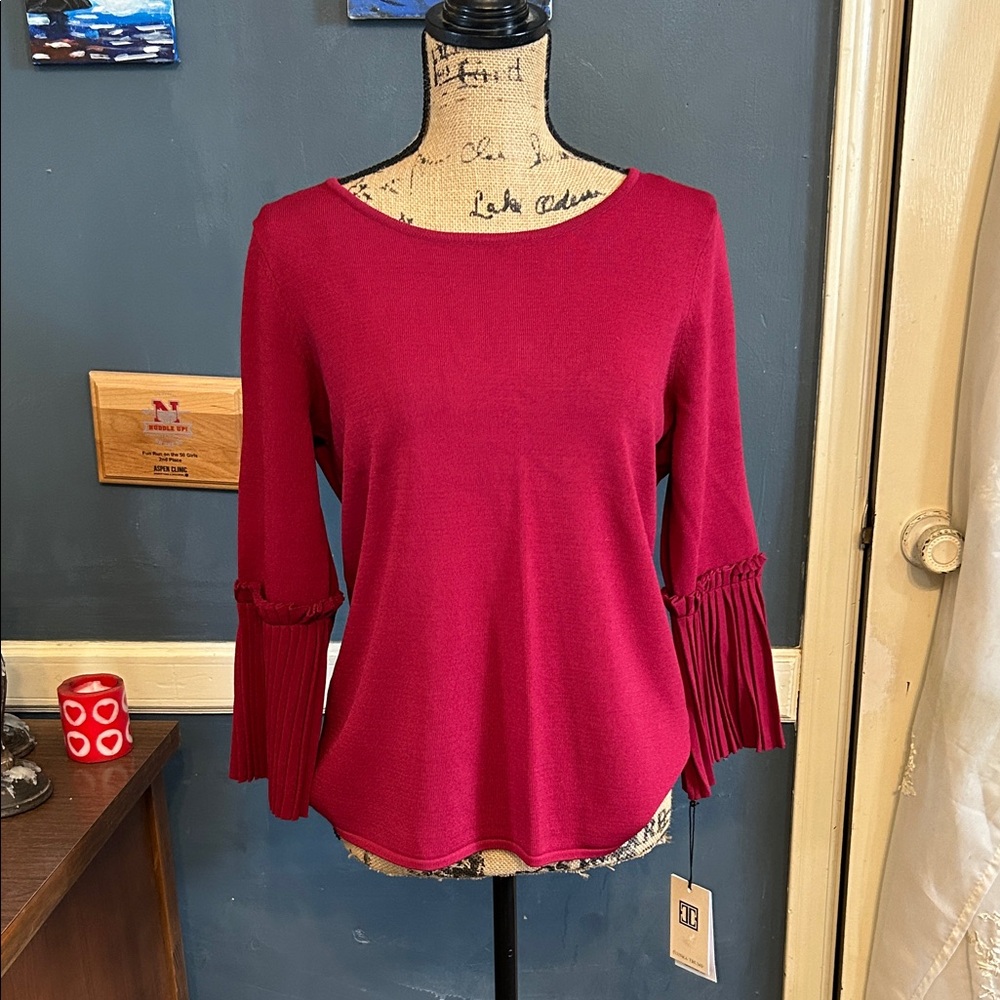 Ivanka Trump Raspberry Bell-Sleeve Knit Top